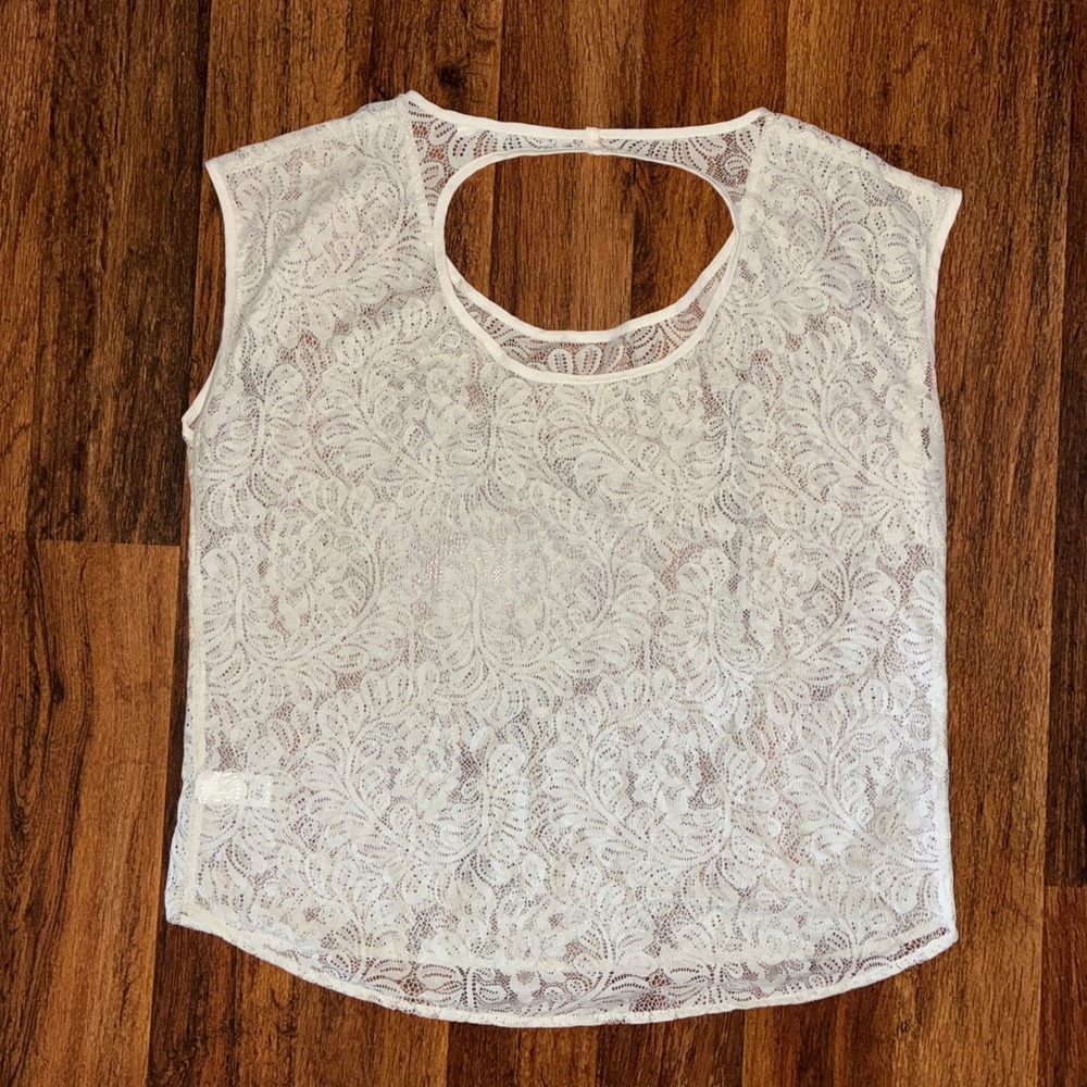 Express Womens S White Floral Lace Sleeveless Blouse Keyhole Back Top